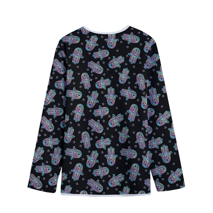 Colorful Hamsa Hand Print Long Sleeve Short Coat