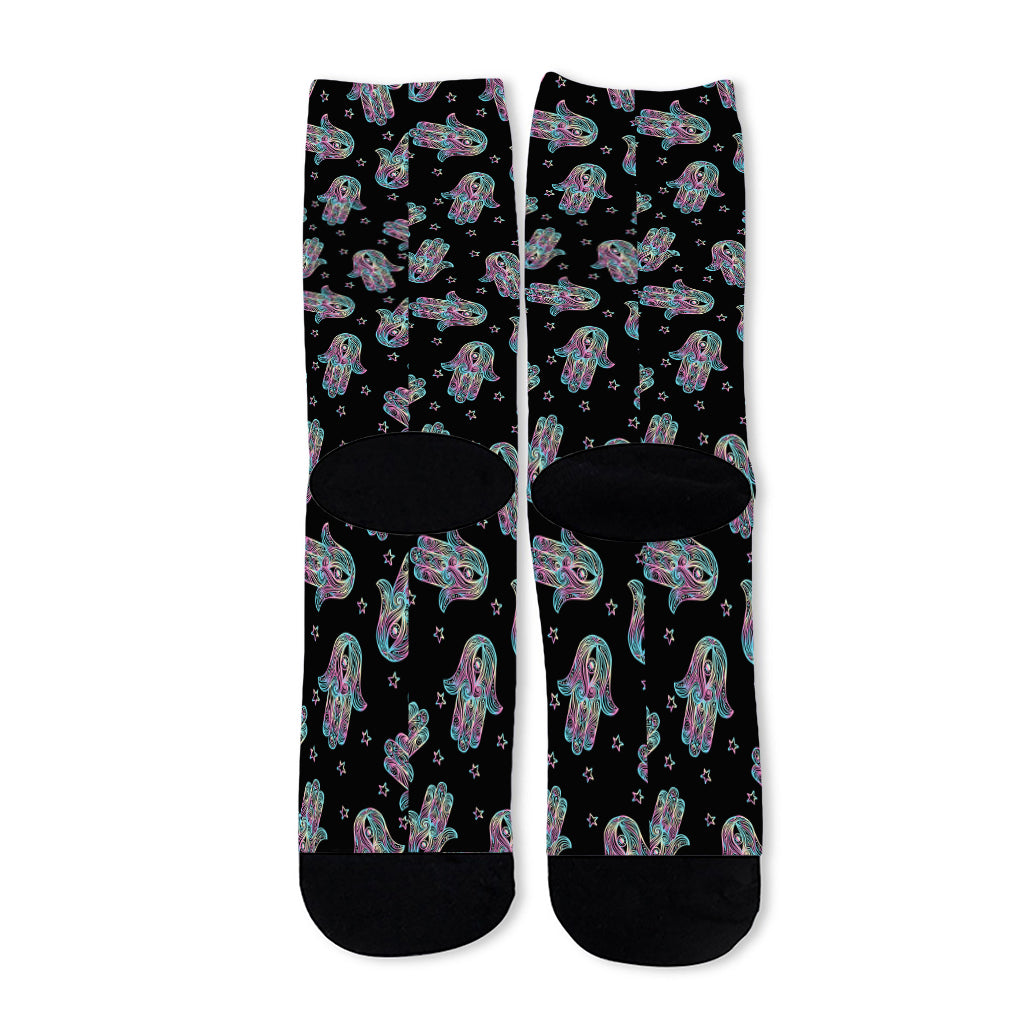 Colorful Hamsa Hand Print Long Socks