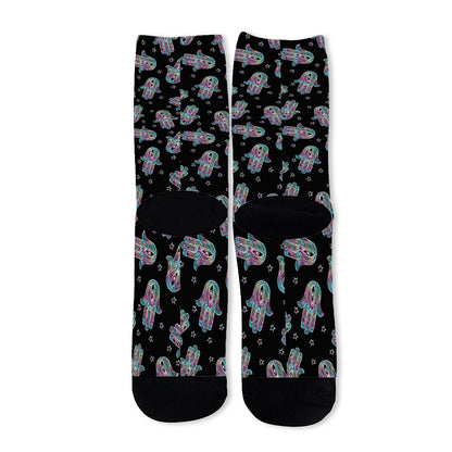 Colorful Hamsa Hand Print Long Socks