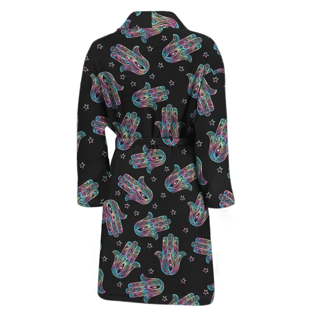 Colorful Hamsa Hand Print Men's Bathrobe