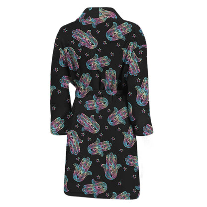 Colorful Hamsa Hand Print Men's Bathrobe