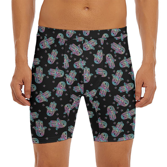 Colorful Hamsa Hand Print Men's Long Boxer Briefs