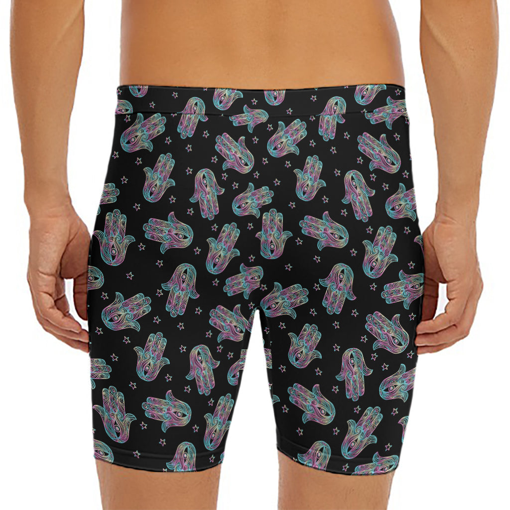 Colorful Hamsa Hand Print Men's Long Boxer Briefs