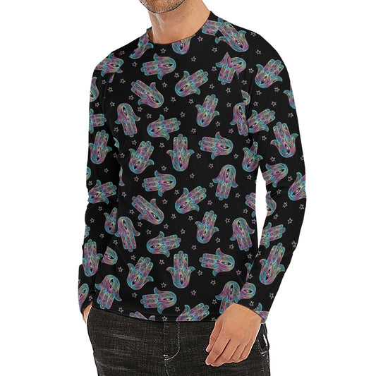 Colorful Hamsa Hand Print Men's Long Sleeve Rash Guard