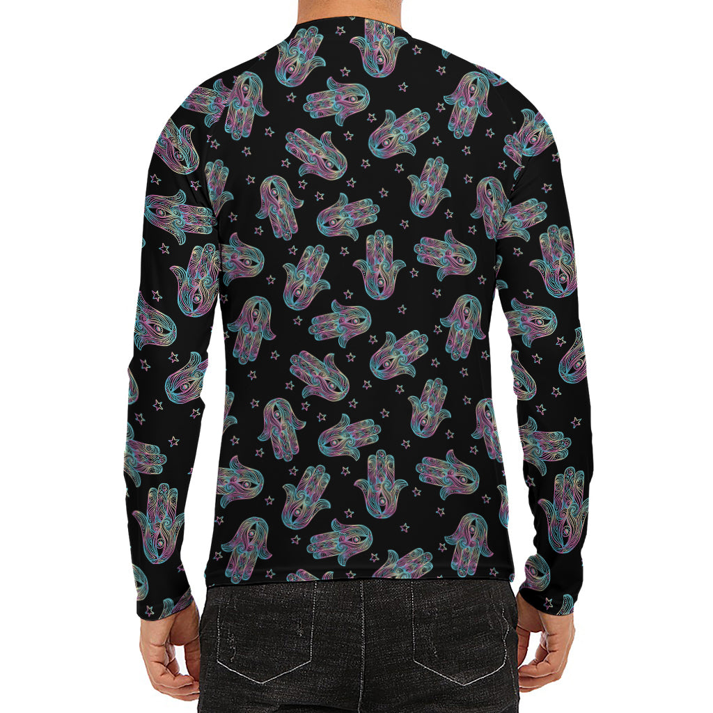 Colorful Hamsa Hand Print Men's Long Sleeve Rash Guard