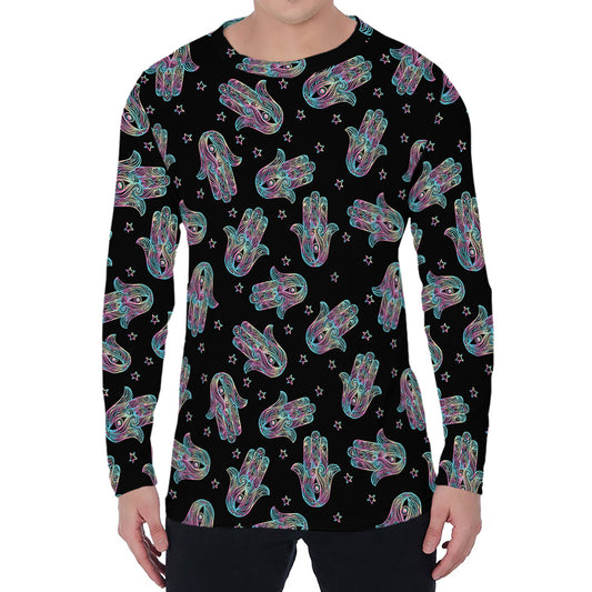 Colorful Hamsa Hand Print Men's Long Sleeve T-Shirt