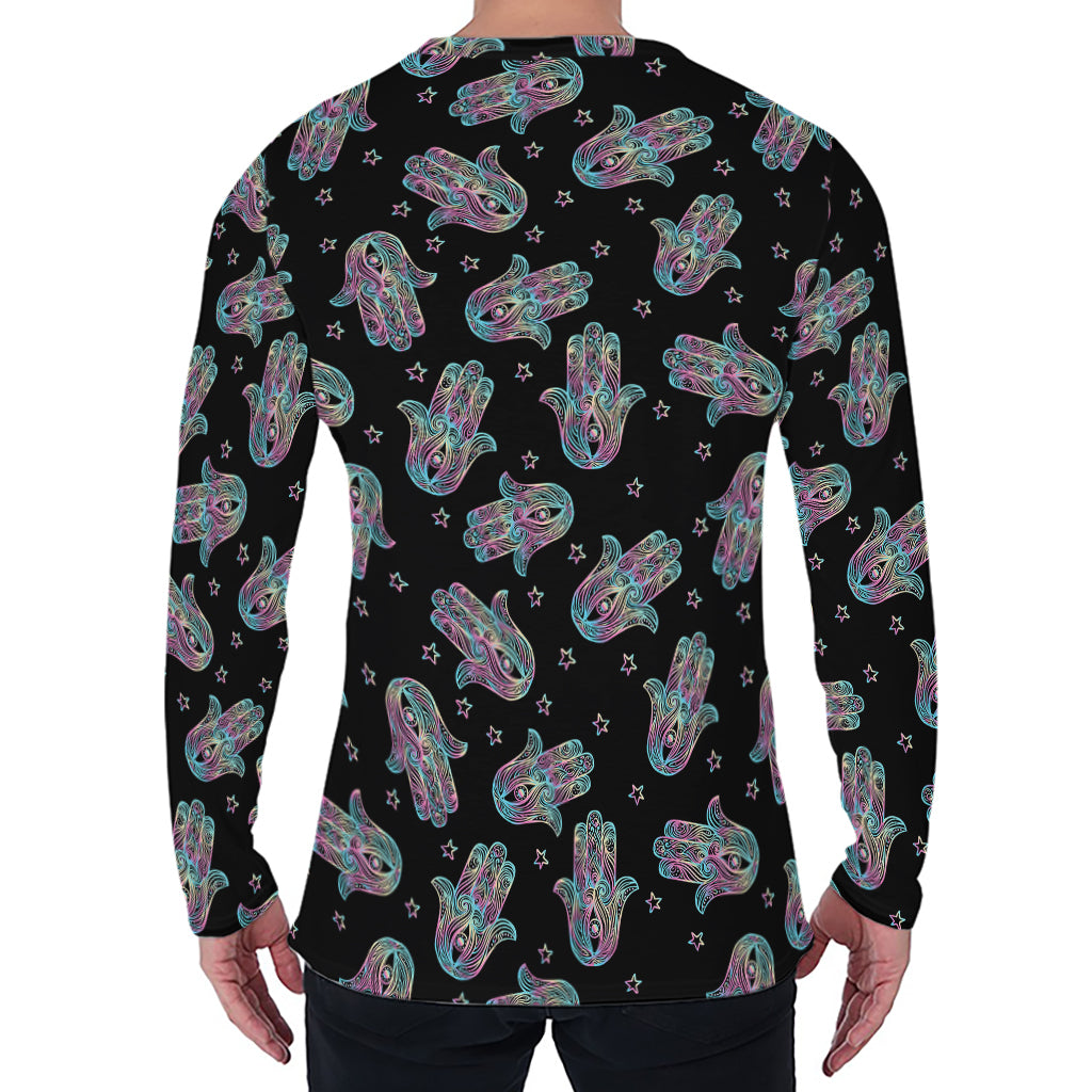 Colorful Hamsa Hand Print Men's Long Sleeve T-Shirt