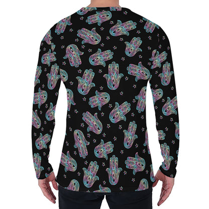 Colorful Hamsa Hand Print Men's Long Sleeve T-Shirt