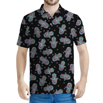 Colorful Hamsa Hand Print Men's Polo Shirt
