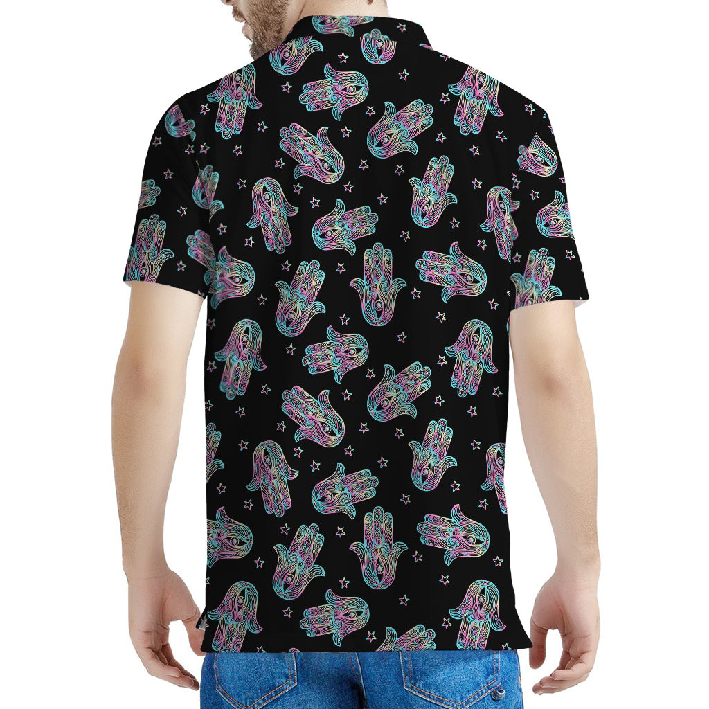 Colorful Hamsa Hand Print Men's Polo Shirt