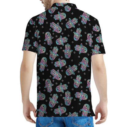 Colorful Hamsa Hand Print Men's Polo Shirt
