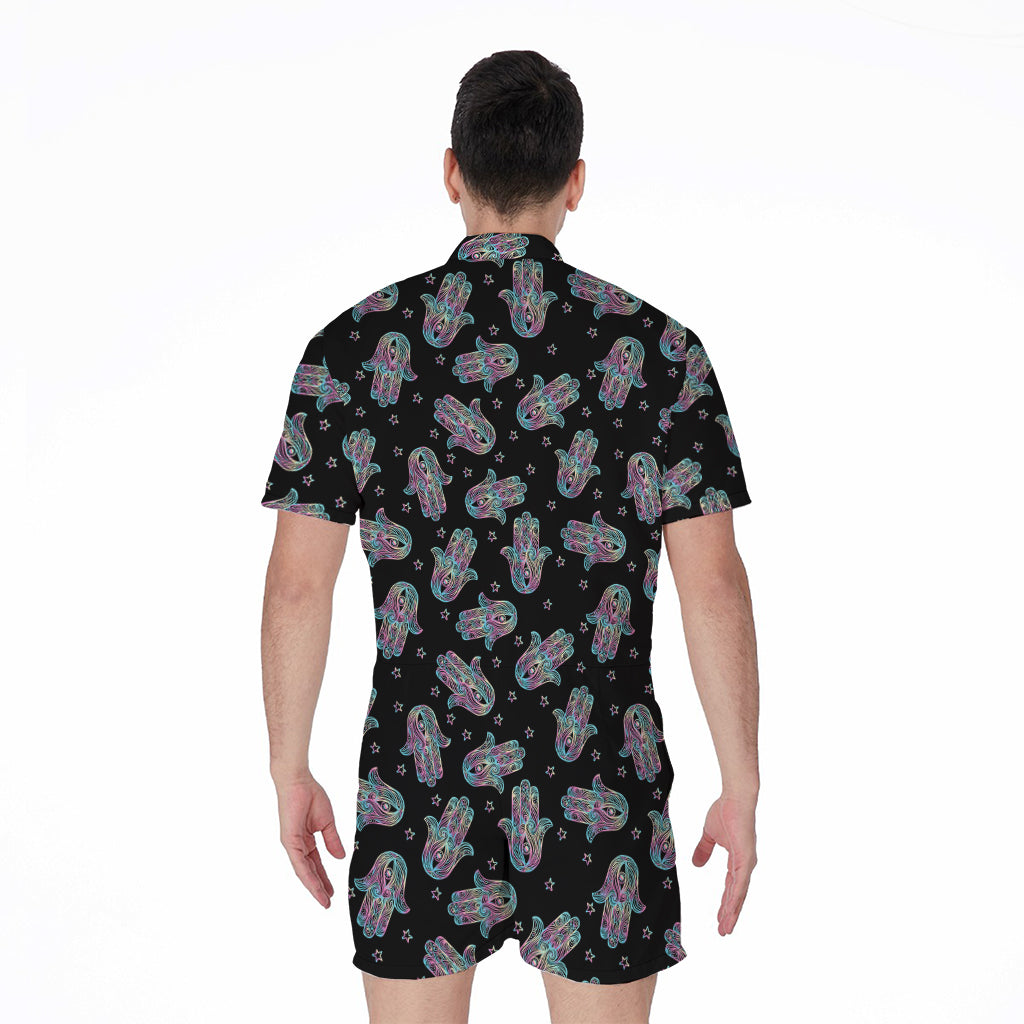 Colorful Hamsa Hand Print Men's Rompers