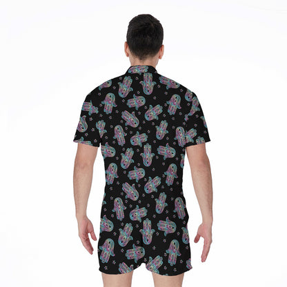 Colorful Hamsa Hand Print Men's Rompers