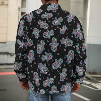 Colorful Hamsa Hand Print Men's Shirt Jacket