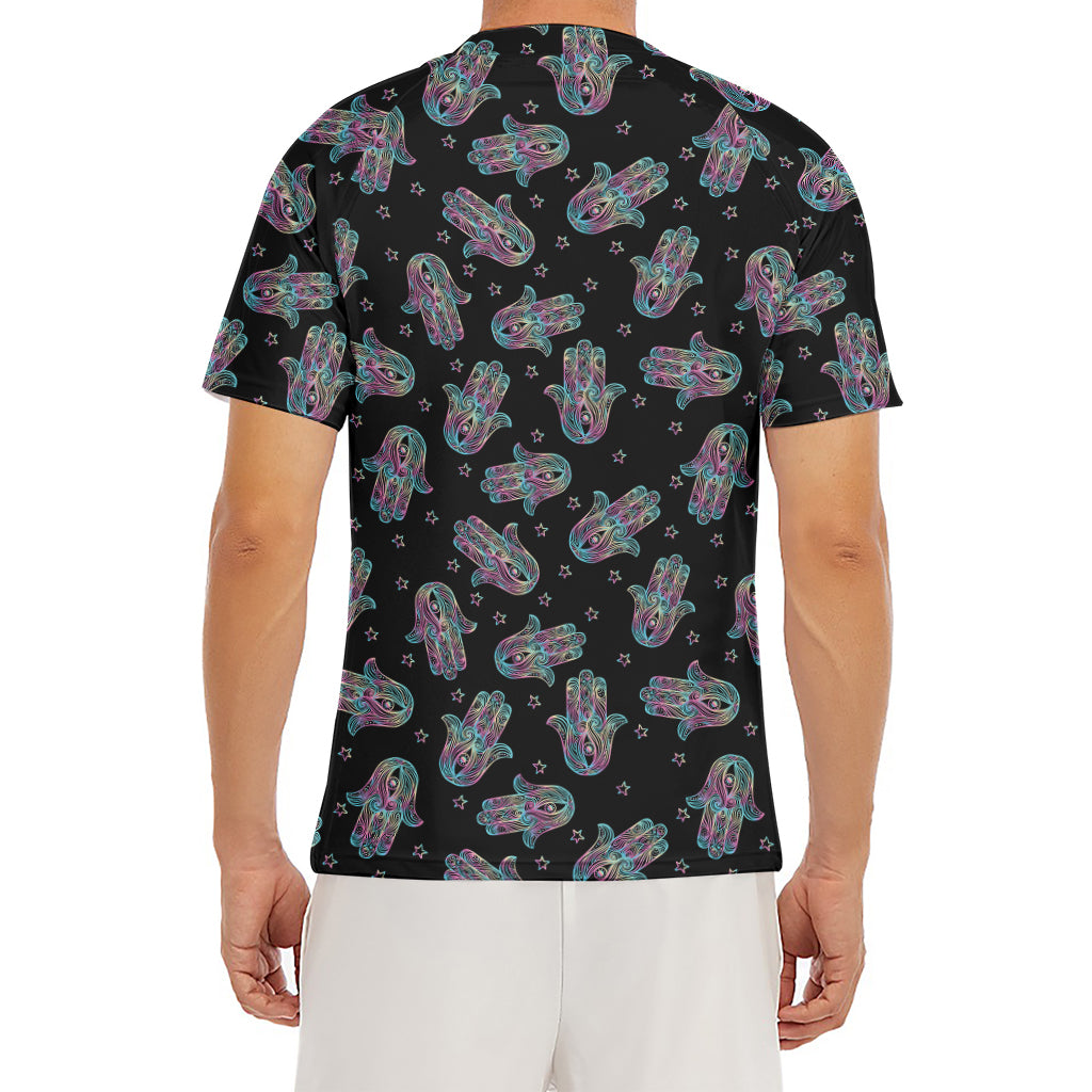 Colorful Hamsa Hand Print Men's Short Sleeve Rash Guard
