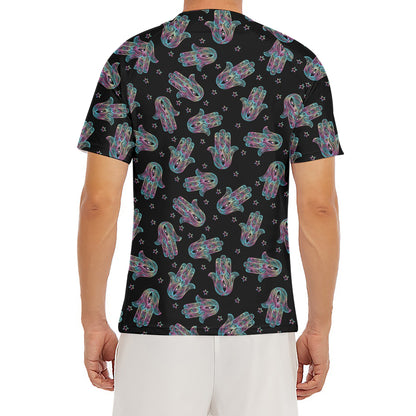 Colorful Hamsa Hand Print Men's Short Sleeve Rash Guard