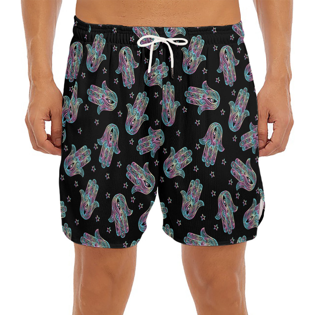 Colorful Hamsa Hand Print Men's Split Running Shorts
