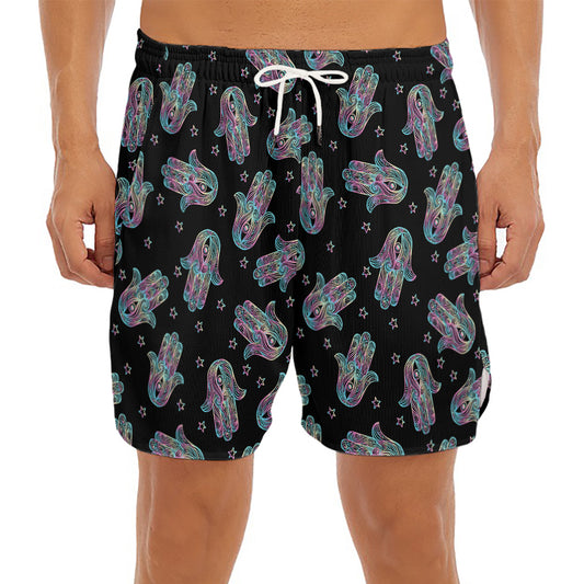 Colorful Hamsa Hand Print Men's Split Running Shorts