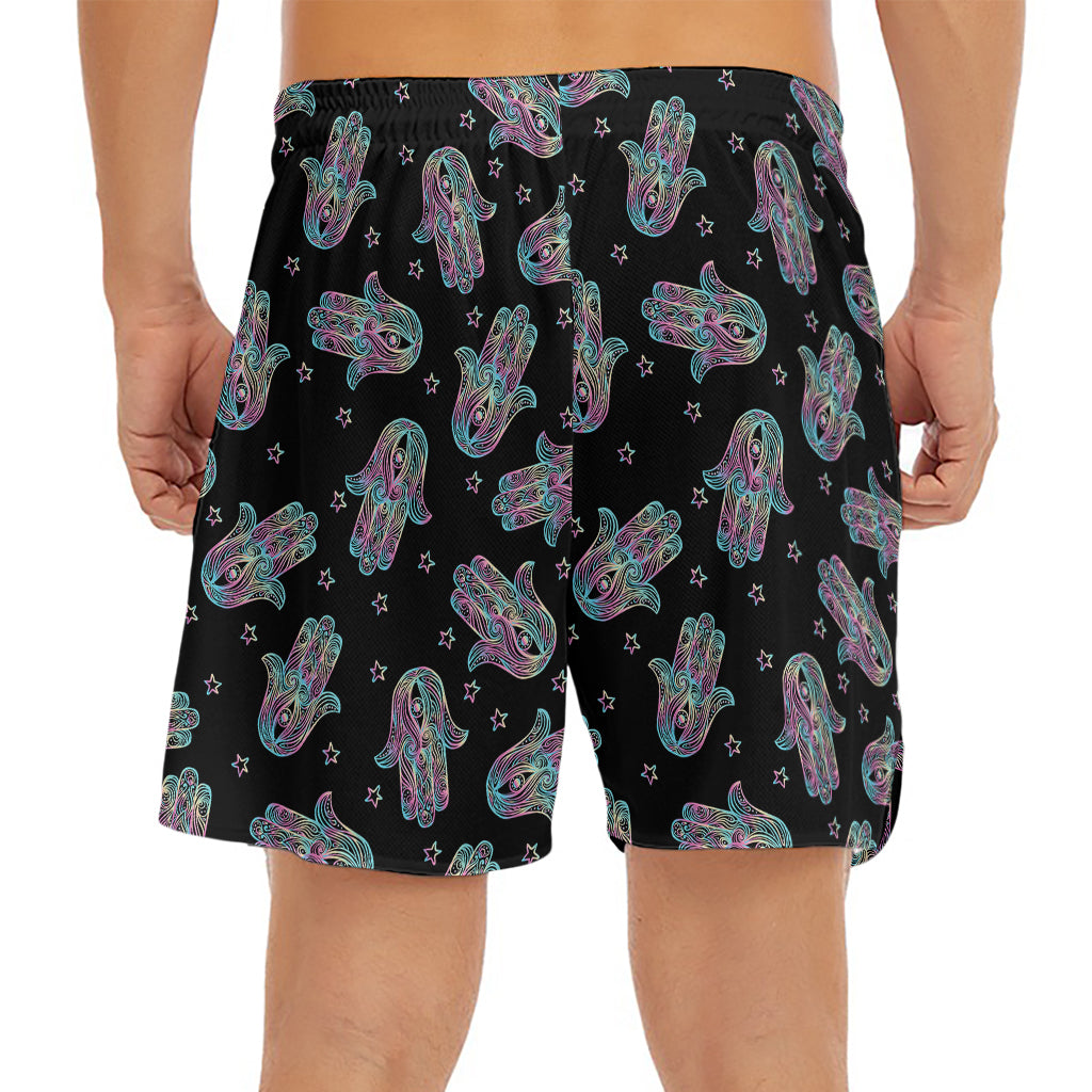 Colorful Hamsa Hand Print Men's Split Running Shorts