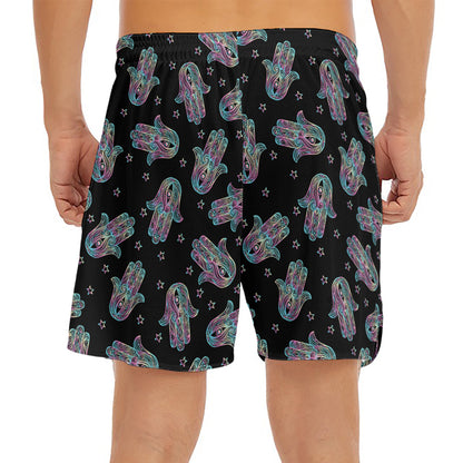 Colorful Hamsa Hand Print Men's Split Running Shorts