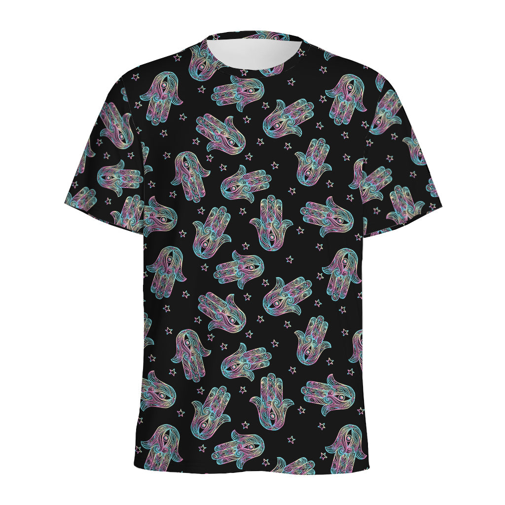 Colorful Hamsa Hand Print Men's Sports T-Shirt