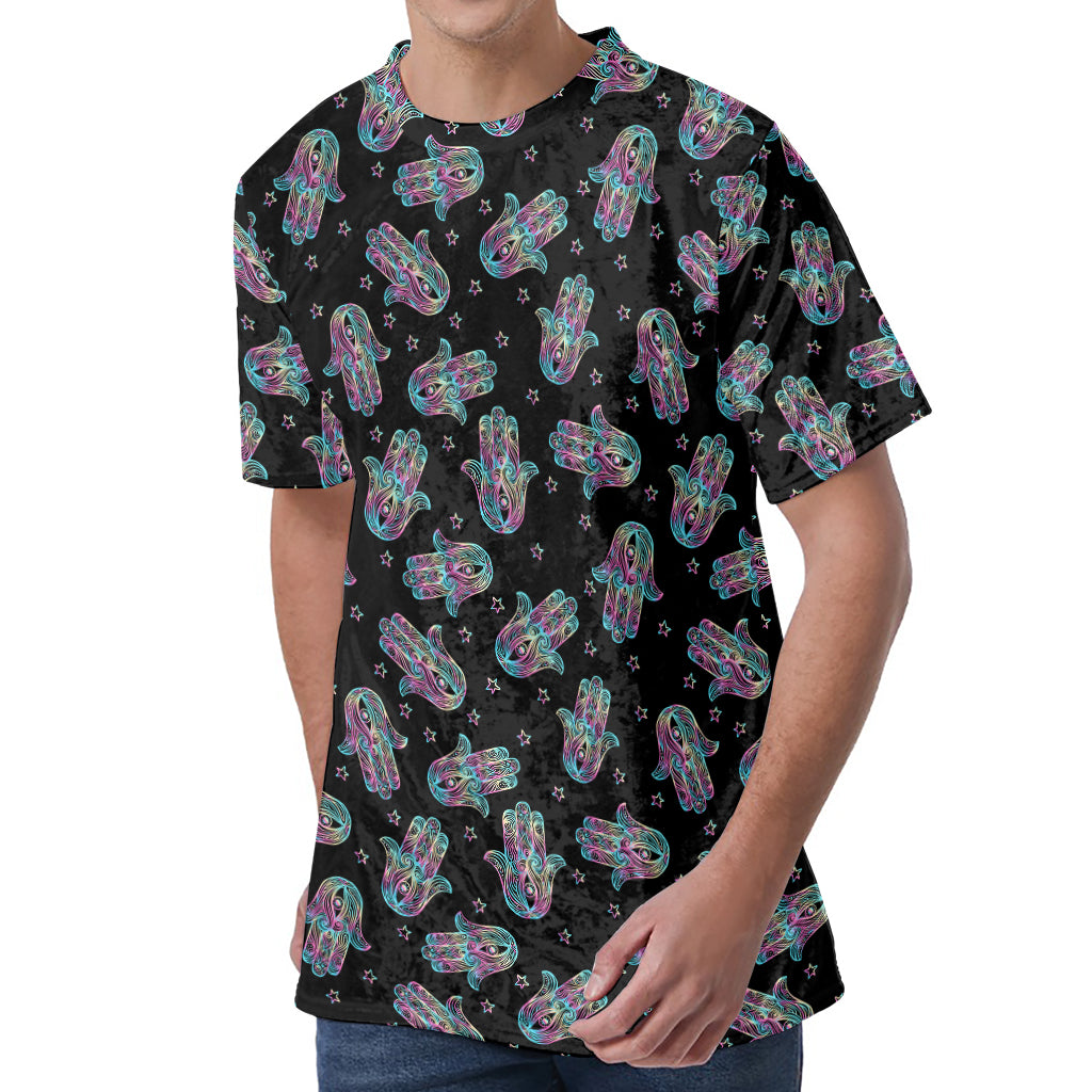 Colorful Hamsa Hand Print Men's Velvet T-Shirt