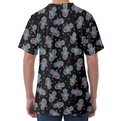 Colorful Hamsa Hand Print Men's Velvet T-Shirt