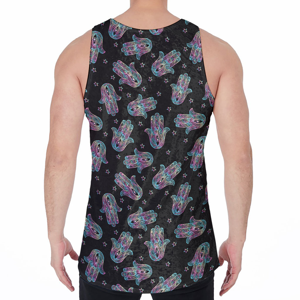Colorful Hamsa Hand Print Men's Velvet Tank Top