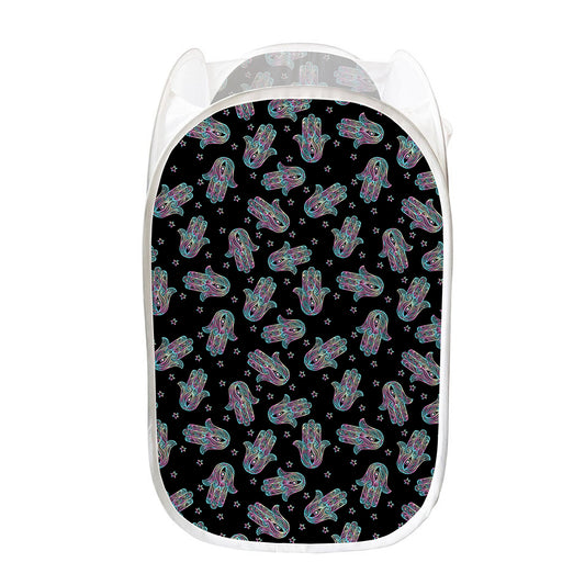Colorful Hamsa Hand Print Mesh Laundry Hamper