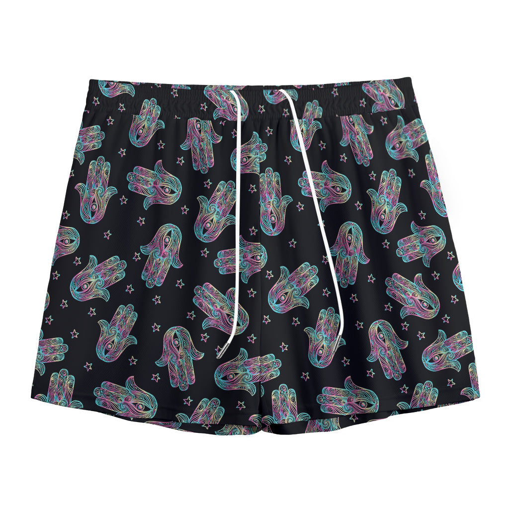 Colorful Hamsa Hand Print Mesh Shorts