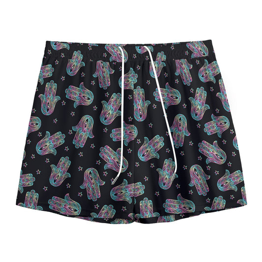 Colorful Hamsa Hand Print Mesh Shorts