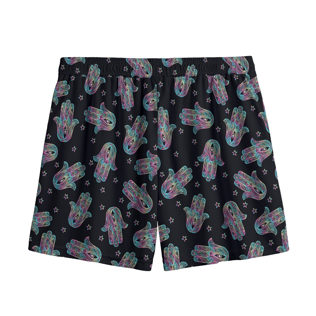 Colorful Hamsa Hand Print Mesh Shorts