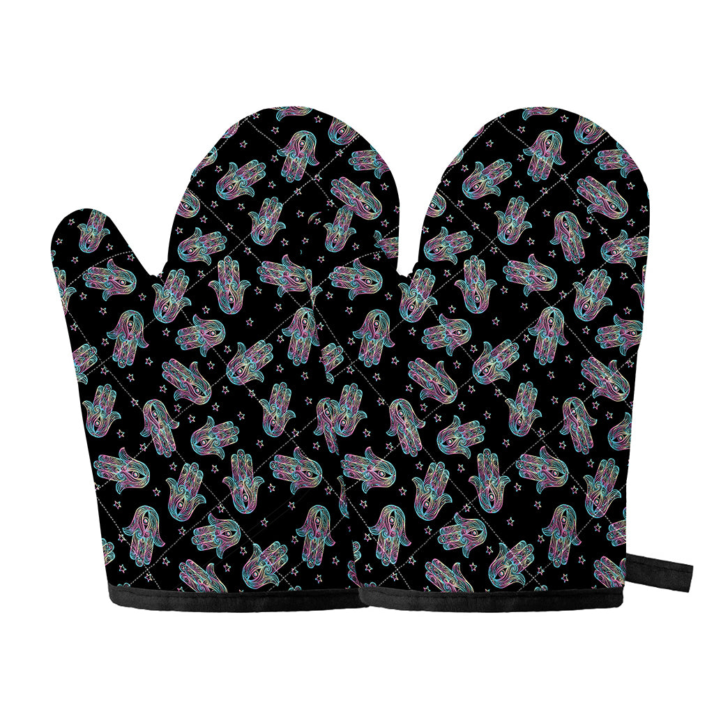 Colorful Hamsa Hand Print Oven Mitts
