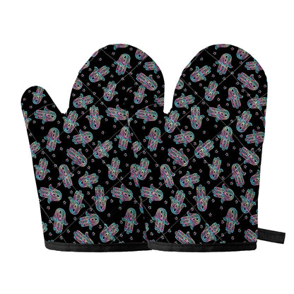 Colorful Hamsa Hand Print Oven Mitts