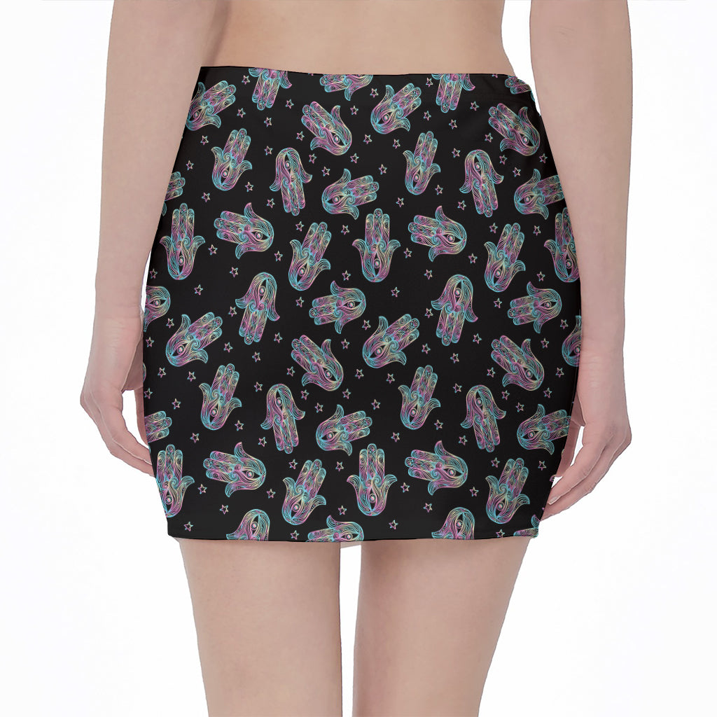 Colorful Hamsa Hand Print Pencil Mini Skirt