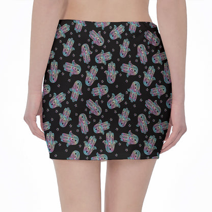 Colorful Hamsa Hand Print Pencil Mini Skirt