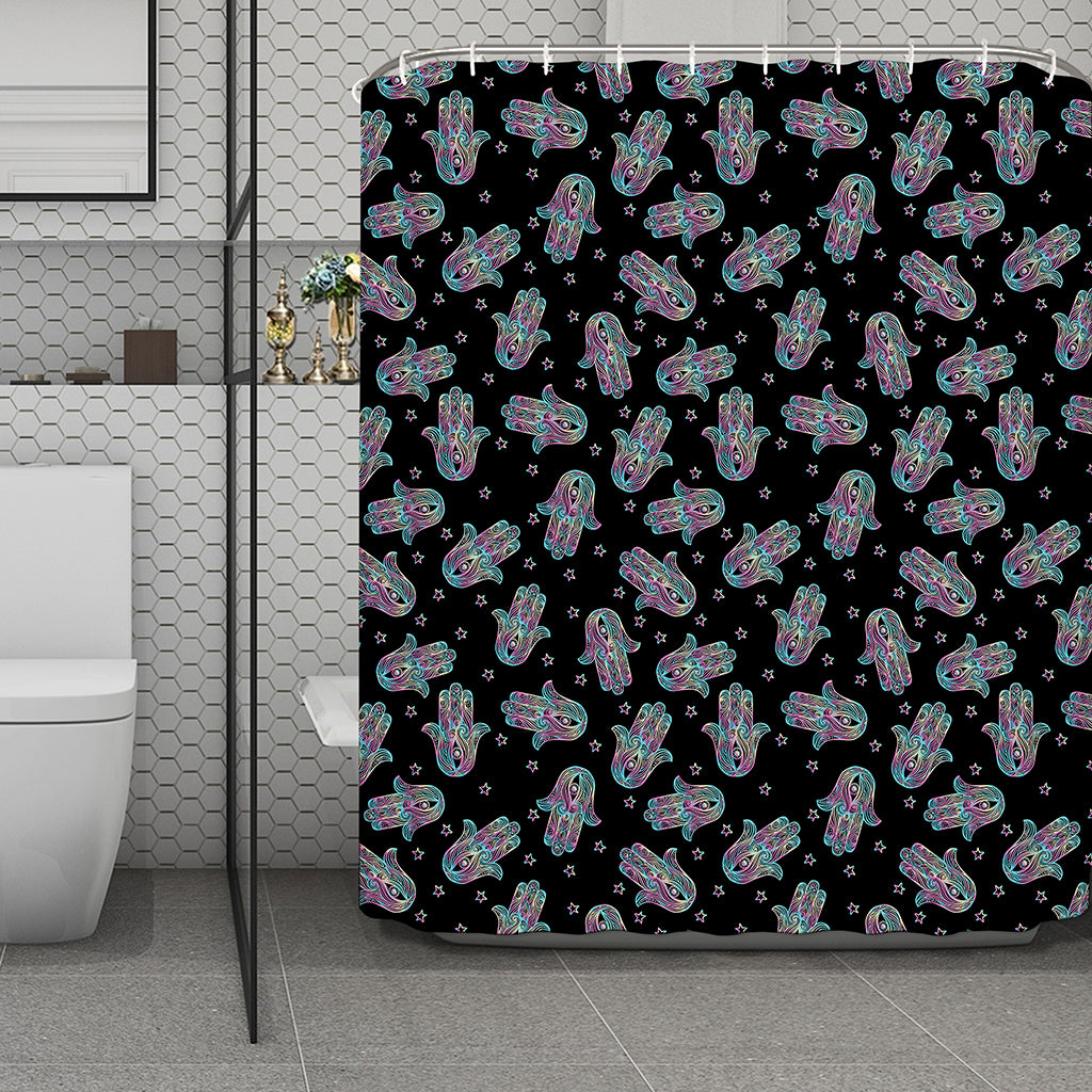 Colorful Hamsa Hand Print Polyester Shower Curtain
