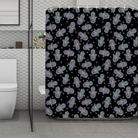 Colorful Hamsa Hand Print Polyester Shower Curtain