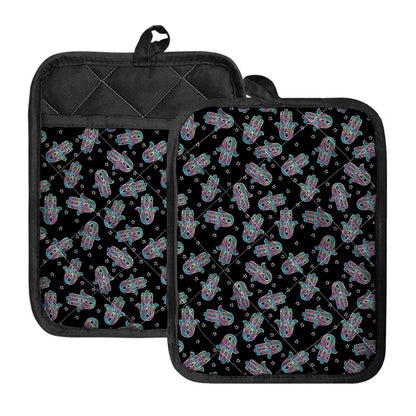 Colorful Hamsa Hand Print Pot Holders With Pocket