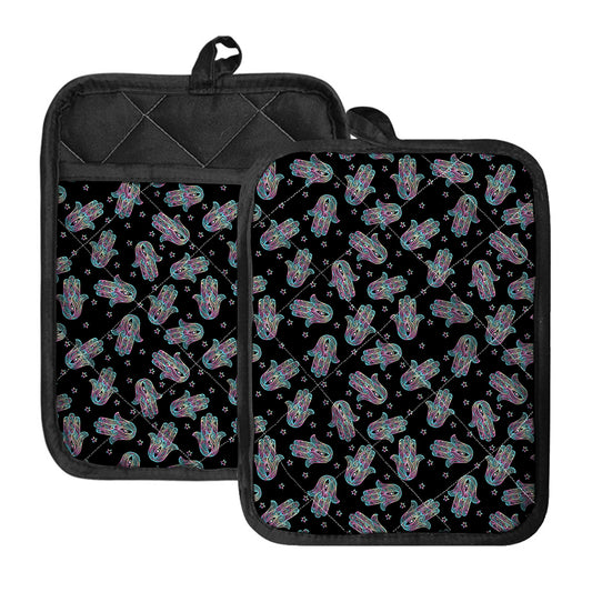 Colorful Hamsa Hand Print Pot Holders With Pocket