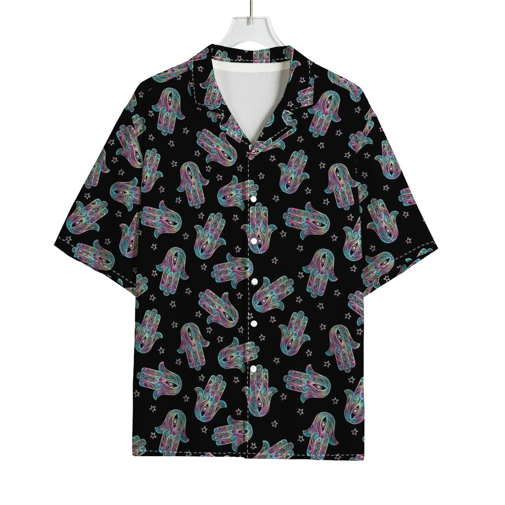 Colorful Hamsa Hand Print Rayon Hawaiian Shirt