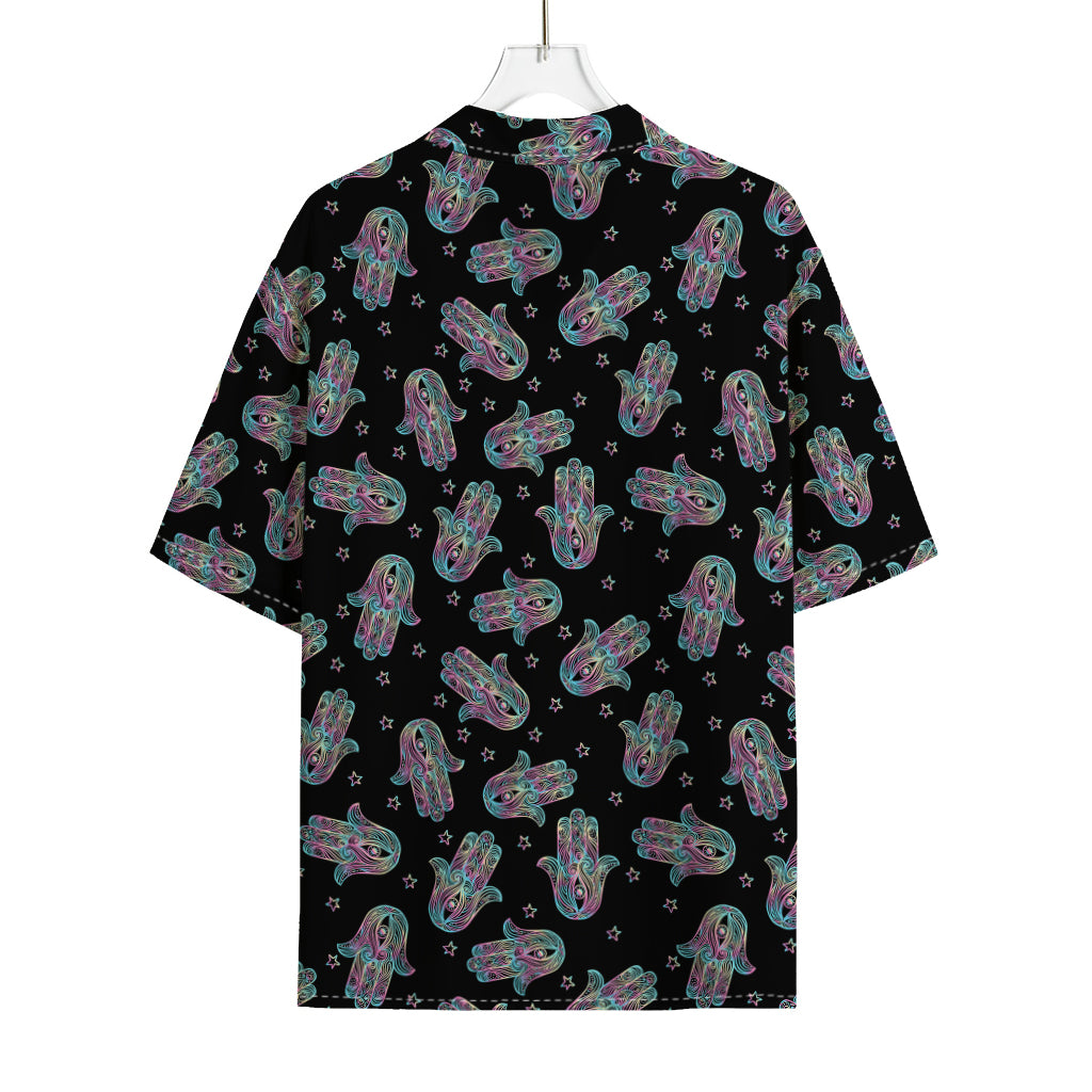 Colorful Hamsa Hand Print Rayon Hawaiian Shirt