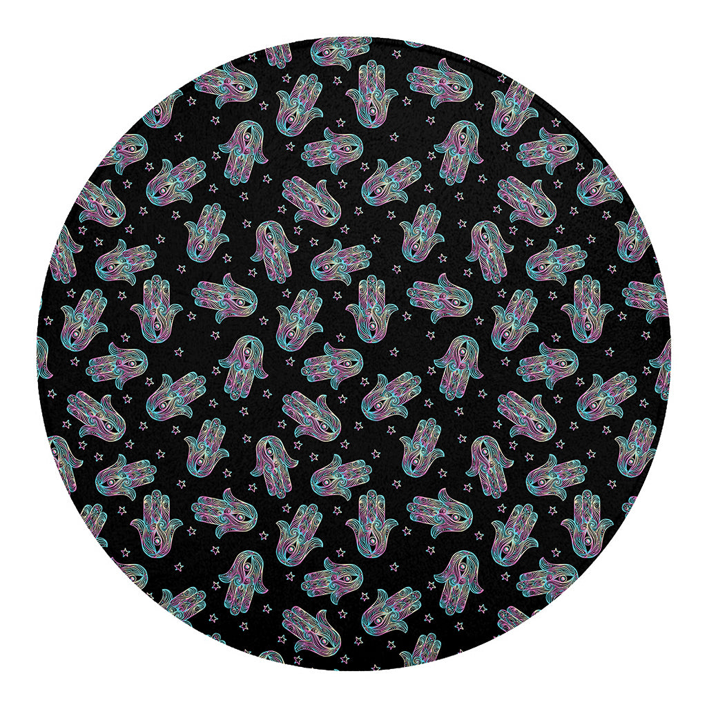 Colorful Hamsa Hand Print Round Blanket