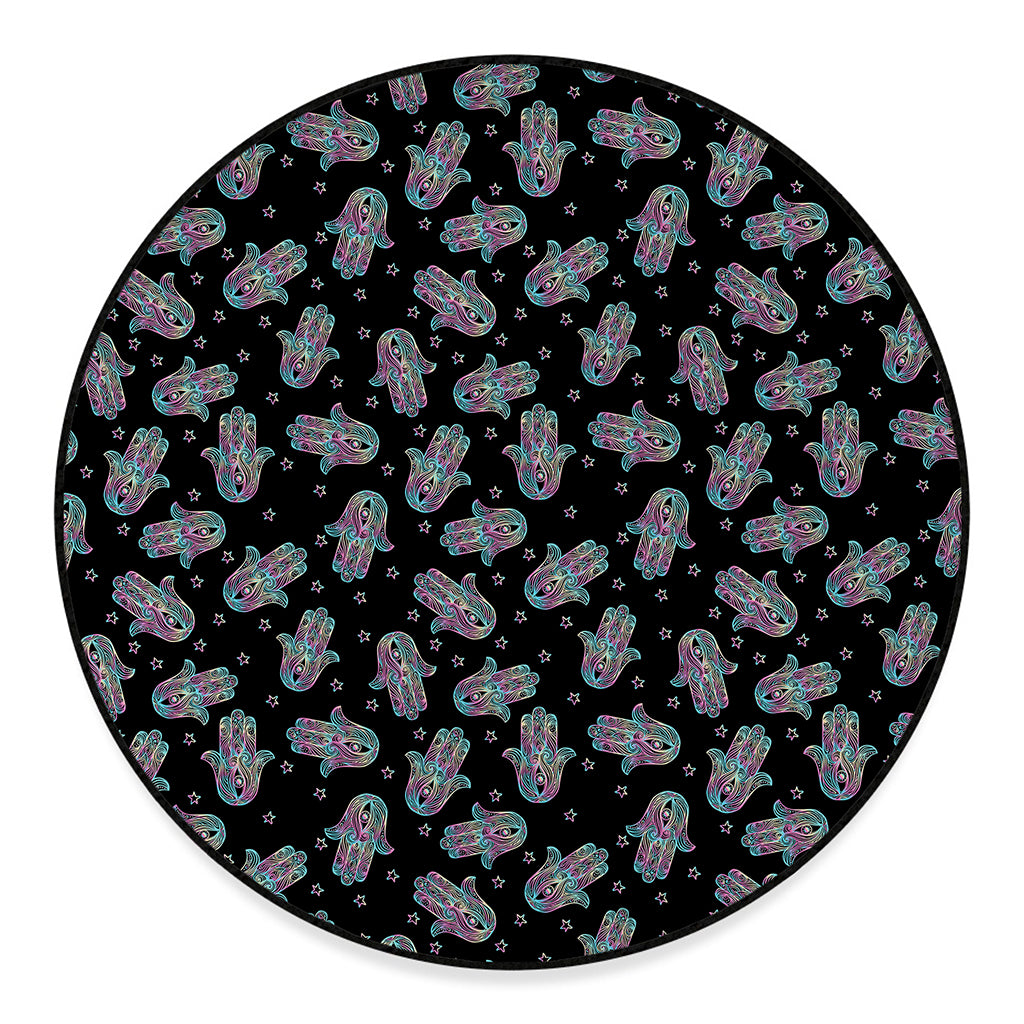 Colorful Hamsa Hand Print Round Floor Mat