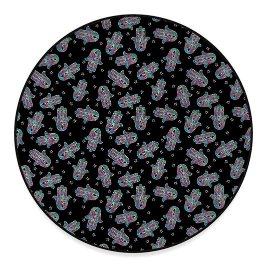 Colorful Hamsa Hand Print Round Floor Mat