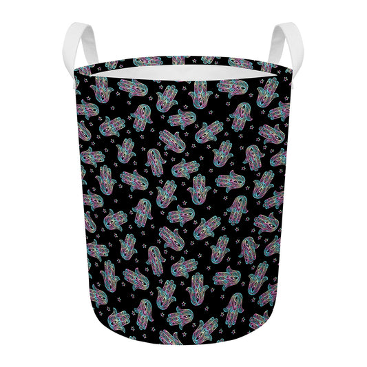 Colorful Hamsa Hand Print Round Laundry Basket