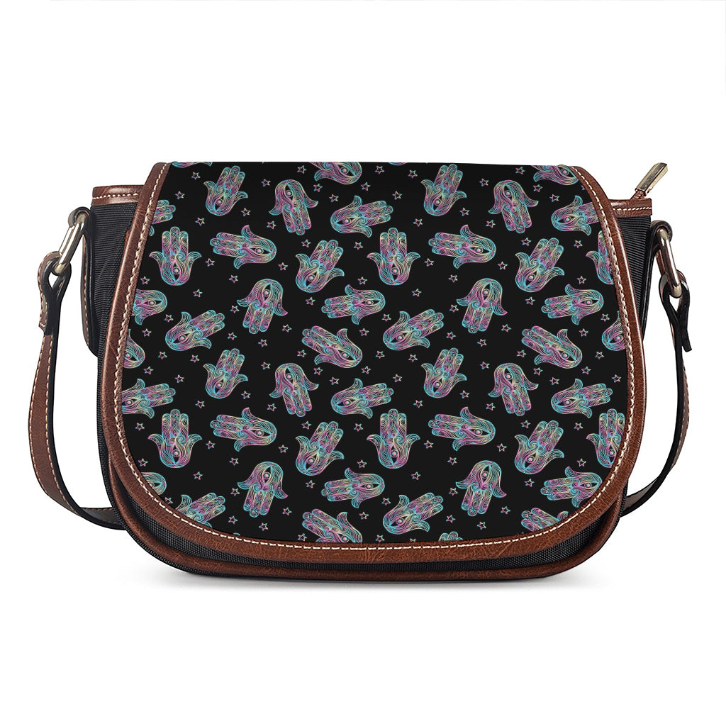 Colorful Hamsa Hand Print Saddle Bag