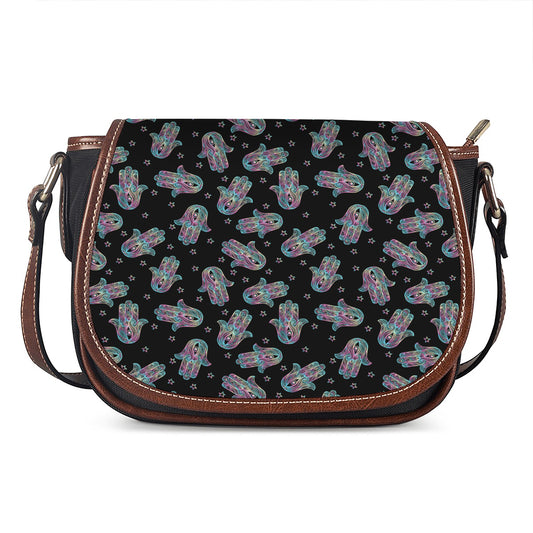 Colorful Hamsa Hand Print Saddle Bag