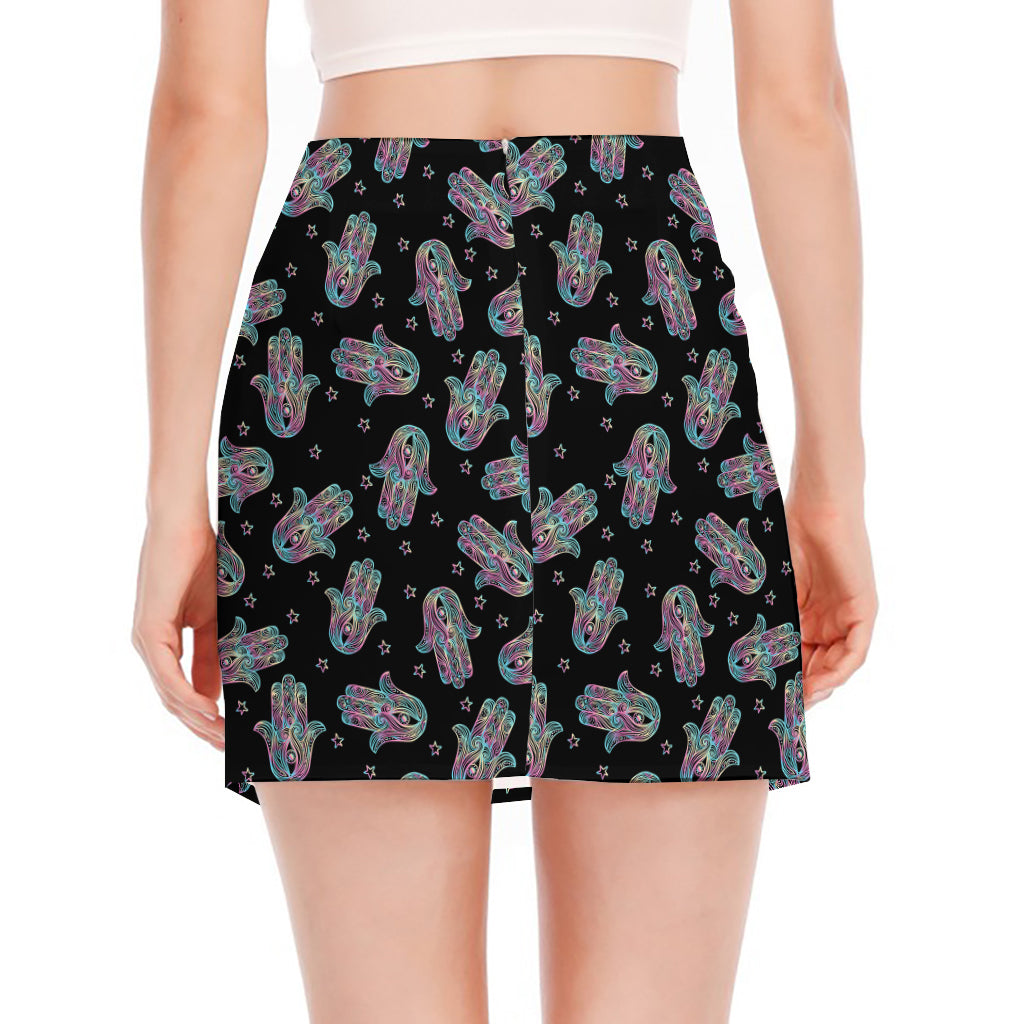 Colorful Hamsa Hand Print Side Slit Mini Skirt