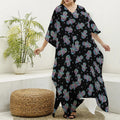 Colorful Hamsa Hand Print Silk V-Neck Kaftan Dress
